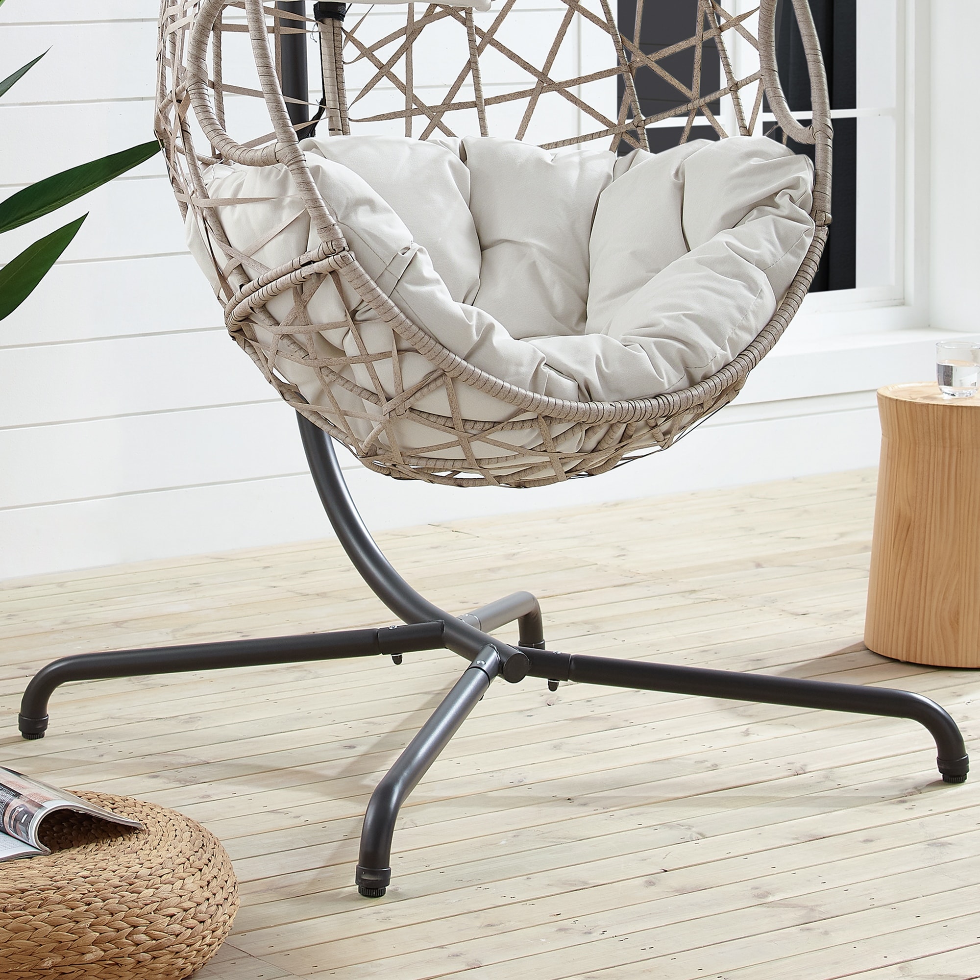Swing Egg Chair with Stand and Cushion for Indoor Outdoor Use On