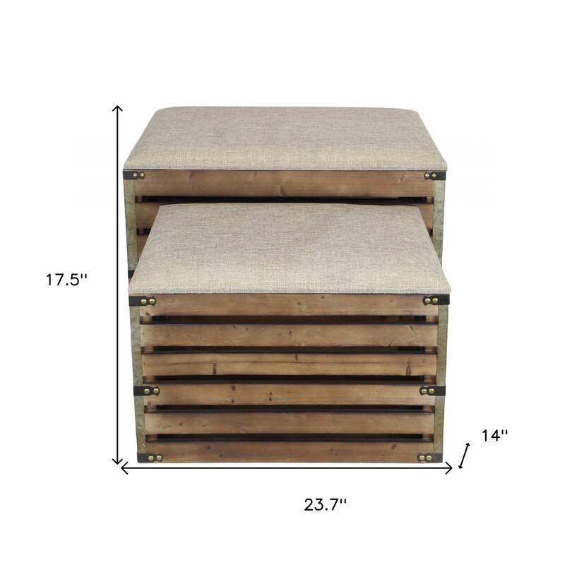 Wood Linen Upholstered Entryway Storage Benches Set with Flip Top - 14” D x 24” W x 17.5” H