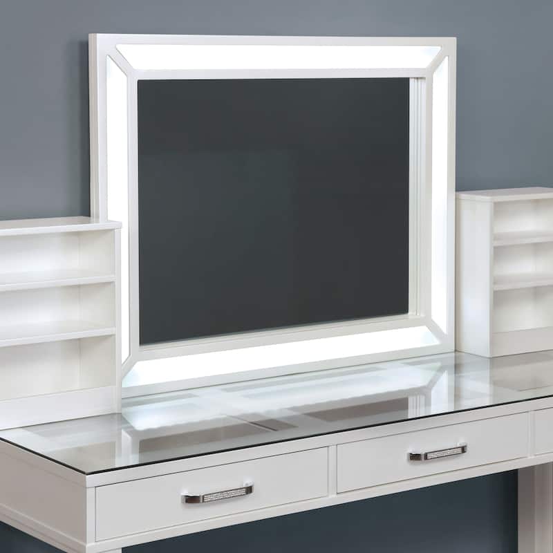 Furniture of America Wres Contemporary Solid Wood LED Light 3-Piece Makeup Vanity Set