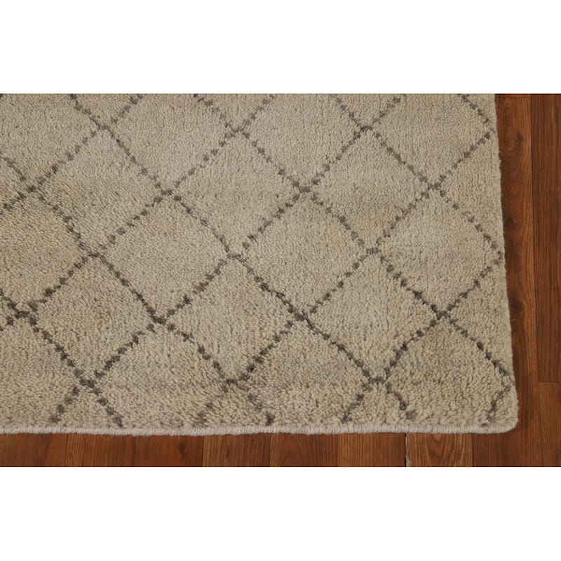 Trellis Moroccan Runner Rug Handmade Oriental Wool Carpet - 2'7" x 7'9"