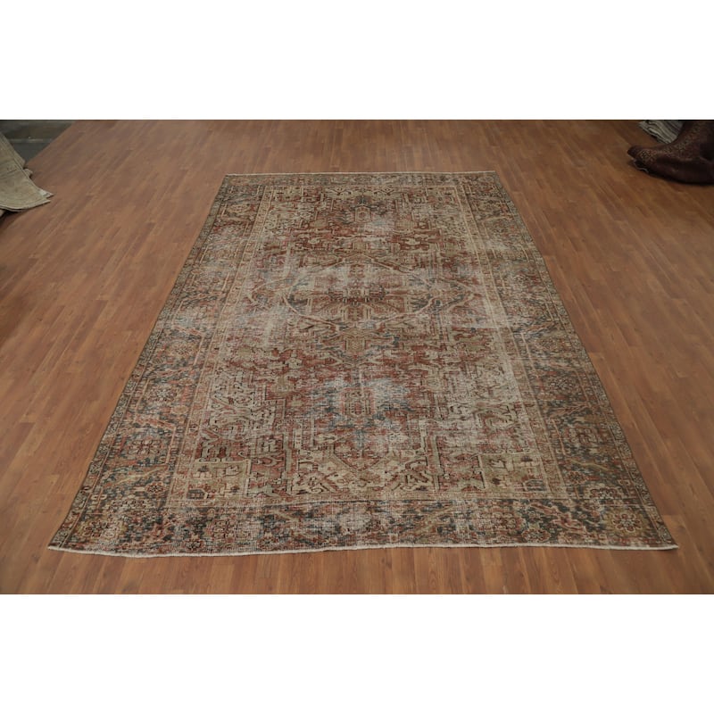 Hand Knotted Oriental 100% Wool Carpet Traditional Medallion Oranges & Rust Heriz (serapi) Area Rug - 11' 6'' X 7' 9''
