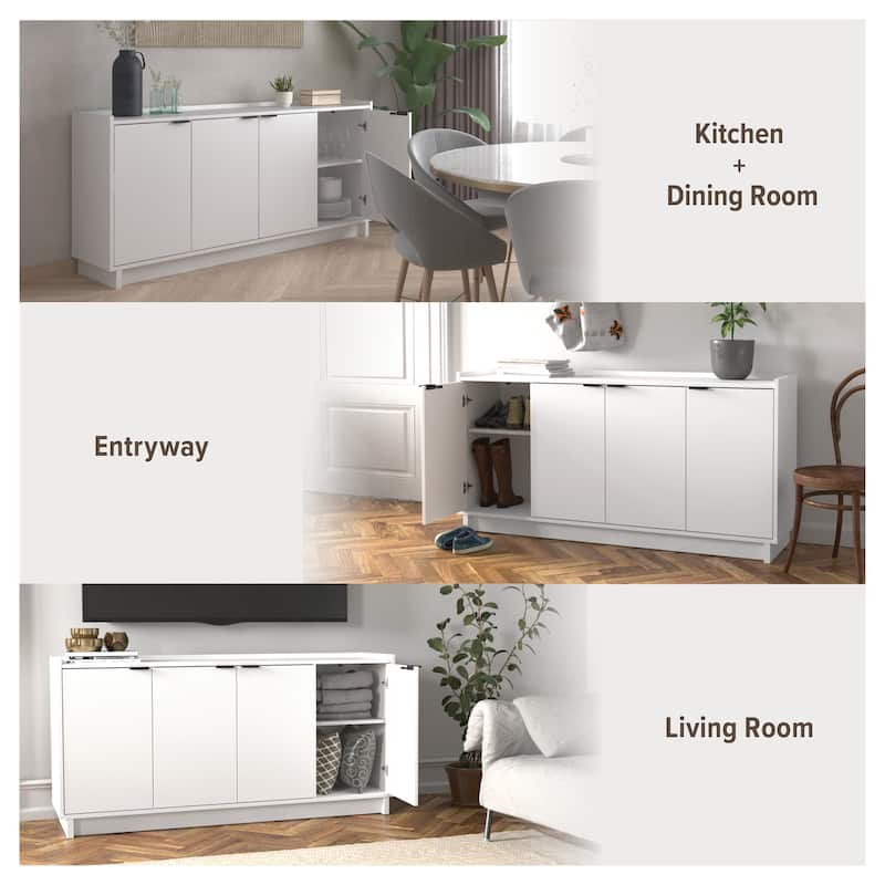 Prepac Simply Modern 4 Door 60" W x 30" H x 16" D Storage Cabinet - 60 in W x 30 in H x 16 in D