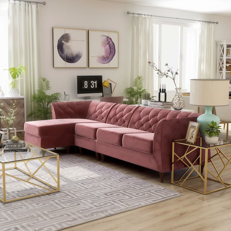 Kestrel Modern Faux Leather Modular Chesterfield Sectional by Furniture of America - Pink