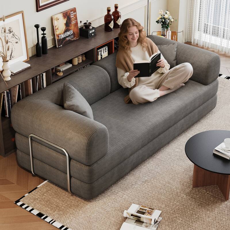 78.8" Convertible Floor Sofa Bed, Corduroy Folding Mattress Sofa Couch for Small Spaces ,No Assembly