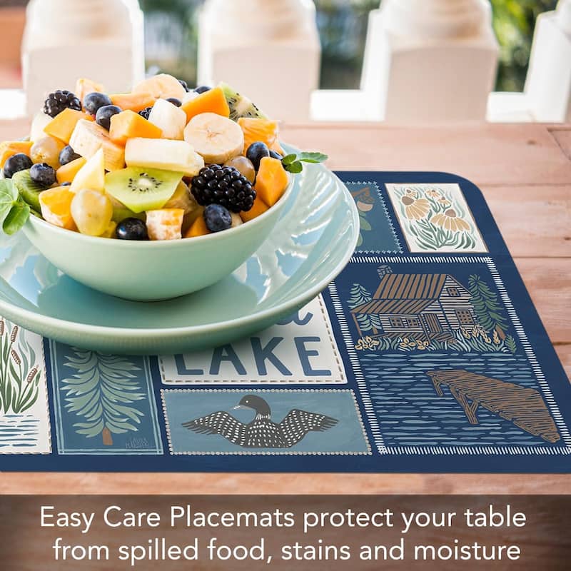 Lakeside 4 Pack Reversible Easy Care Flexible Plastic Placemats Made in The USA BPA Free Easily Wipes Clean