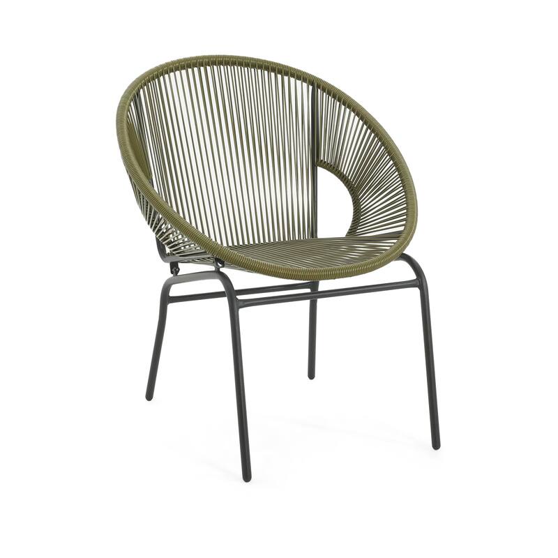 Roomfitters Nusa Outdoor Woven Wicker Patio Chair with Iron Legs, Modern Round Basket Seat, Set of 2 - Set of 2