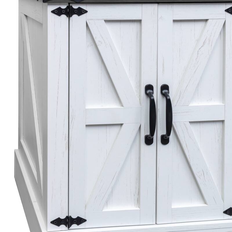 Farmhouse End Table with Charging Station, Rustic Wood Nightstand with Adjustable Shelf, 19.6"W Versatile