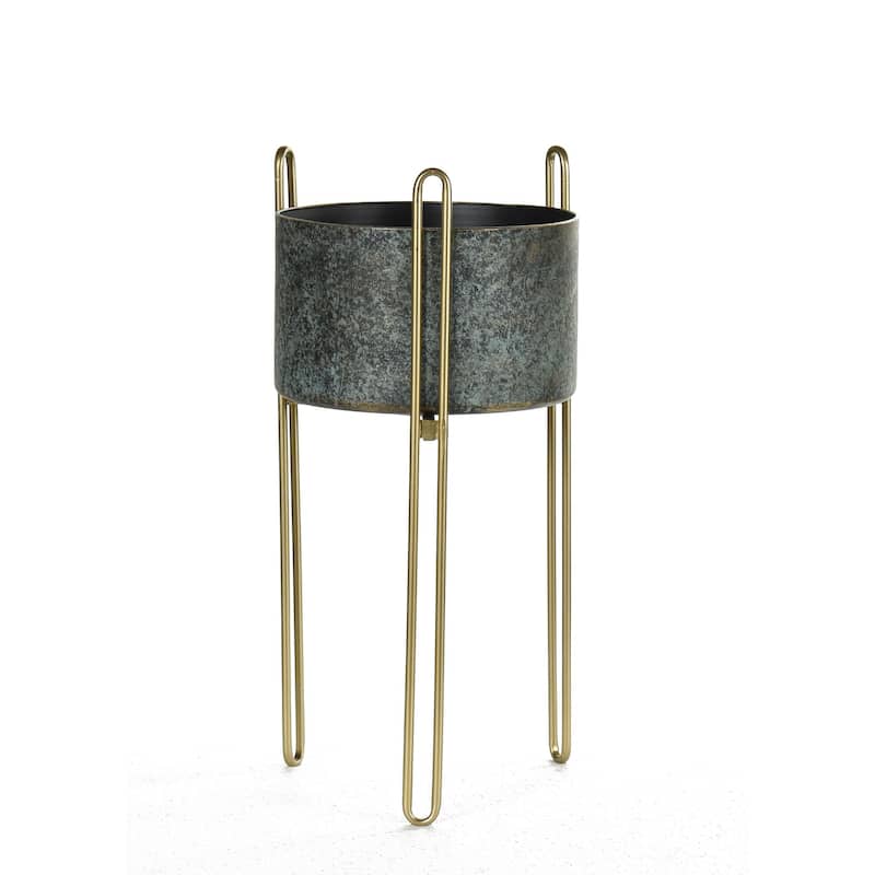 StyleCraft Metal Planter - Blue & Gold Finish