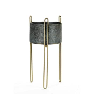 StyleCraft Metal Planter - Blue & Gold Finish