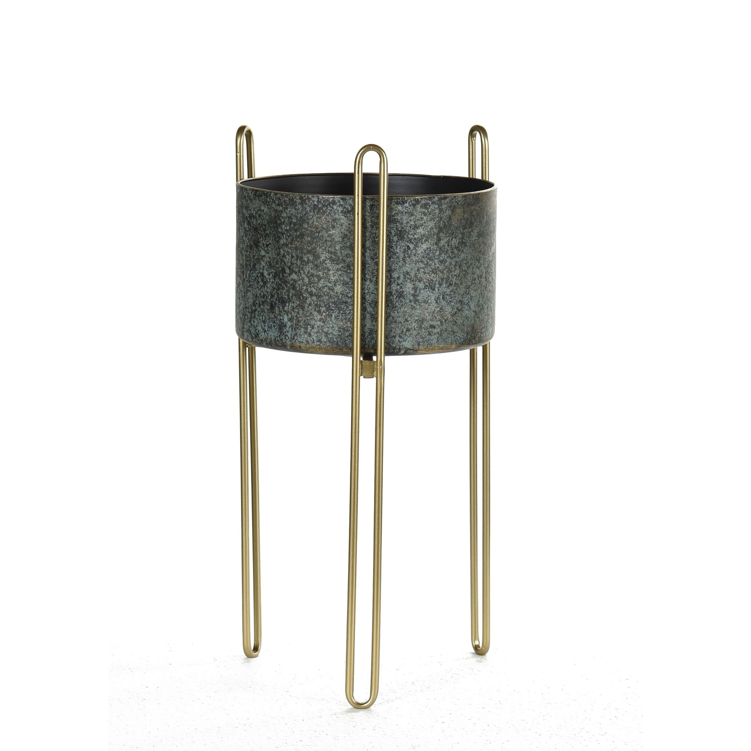 StyleCraft Metal Planter - Blue & Gold Finish