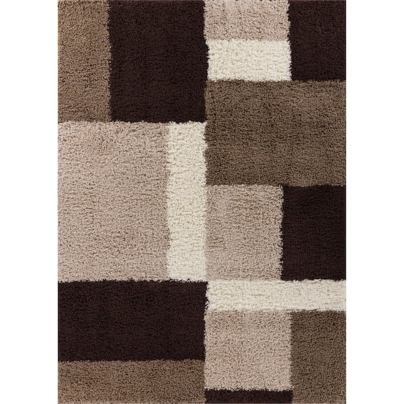 Well Woven Madison Shag Cubes Geometric Shag Area Rug - 3'11" x 5'3" - Beige Brown - Runner/Rectangle