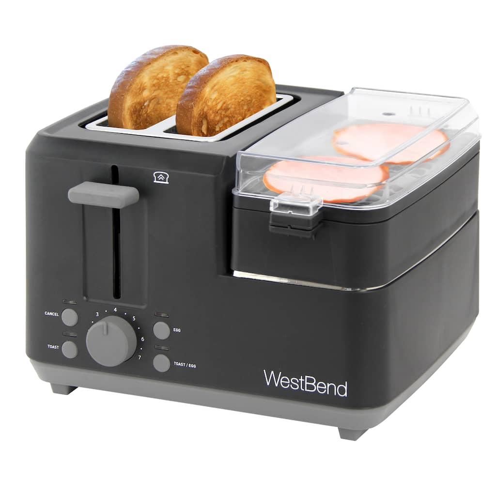 West Bend Multifunctional Breakfast Station, 2-Slice Toaster with Egg Cooker and Meat Warmer