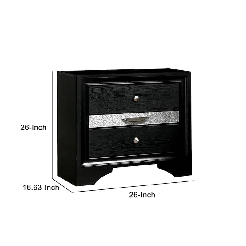 Nightstand with Silver Trim Accent and 1 Jewelry Drawer, Black