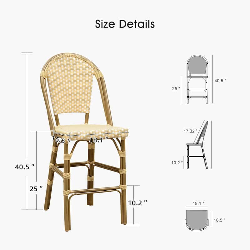 PURPLE LEAF White Print Finish Patio Bar Chairs with Back Rattan Bar Chairs French Bistro Set for Kitchen Outdoor Counter Stool