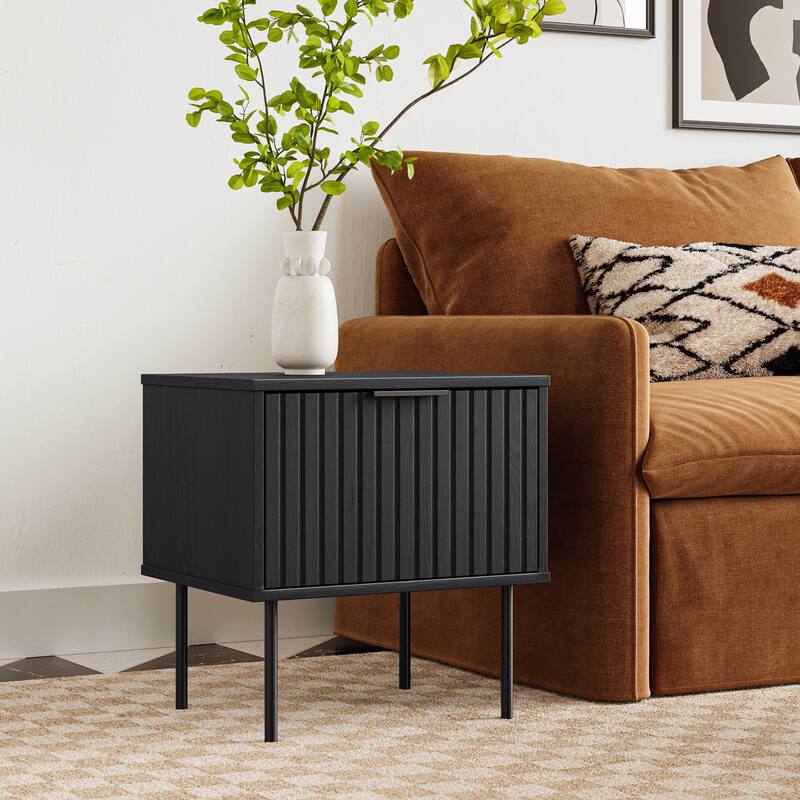 Lysander Fluted Side Table - 1-drawer - Black