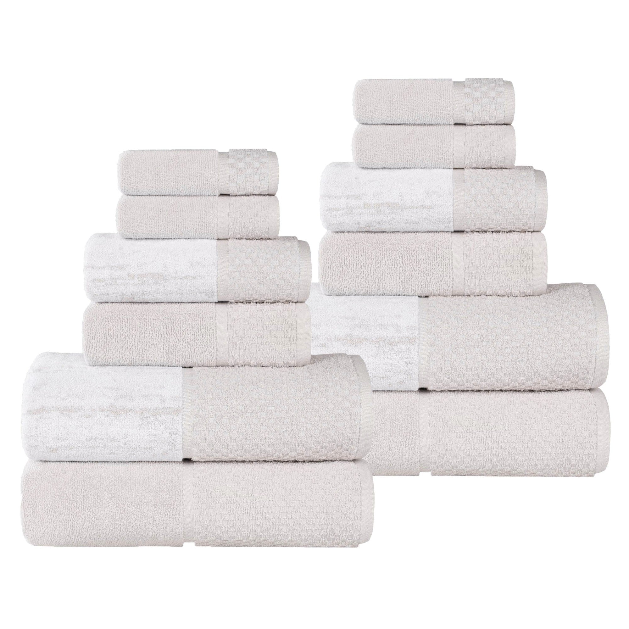 Blue Nile Mills Cotton Jacquard and Solid Assorted 12 Piece Towel Set