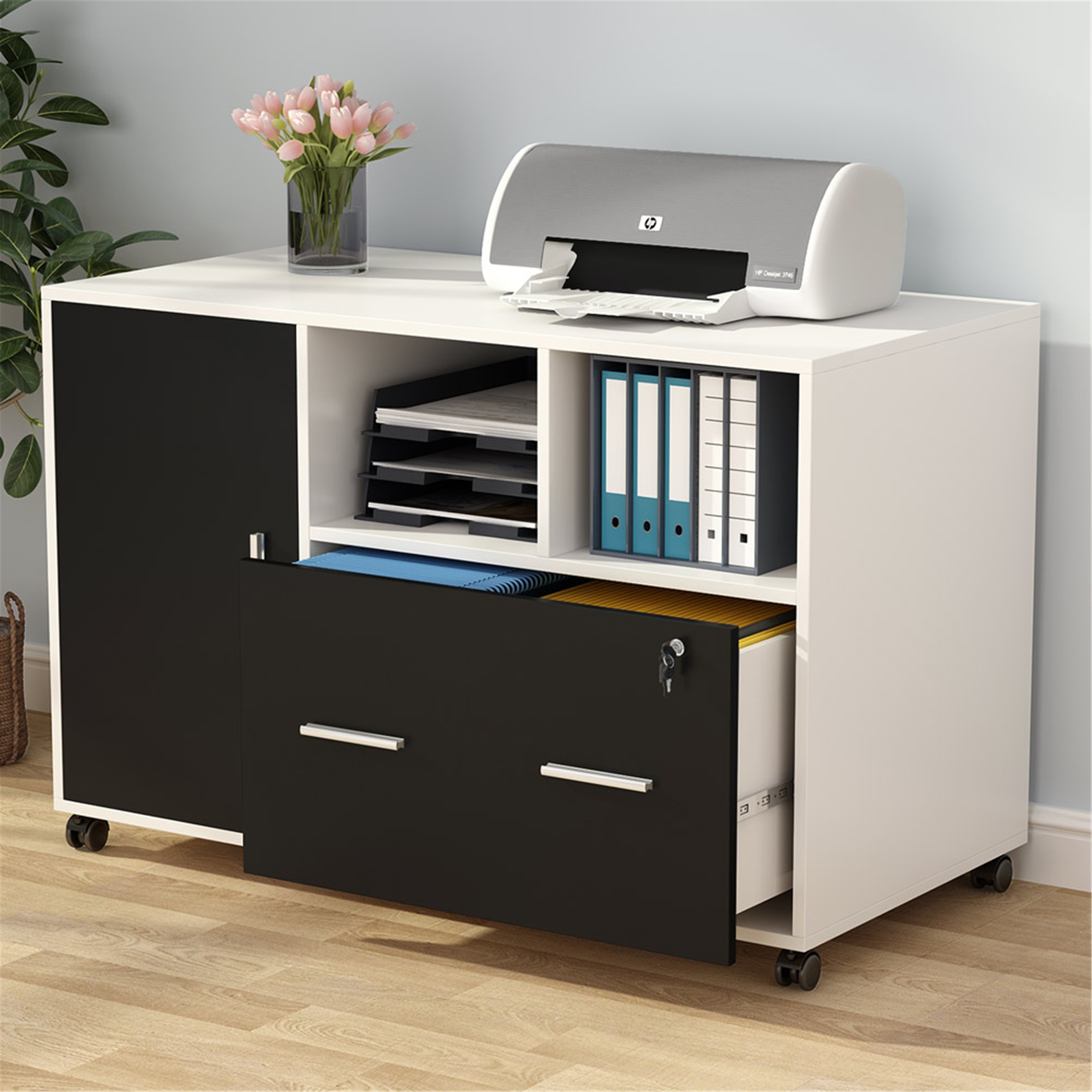 Shop Mobile File Cabinet With Lock And Drawer Lateral Filing Cabinet With Wheels Overstock 31926148
