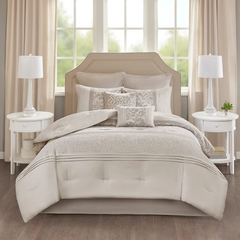 510 Design Lynda Embroidered 8 Piece Comforter Set - Neutral - California King