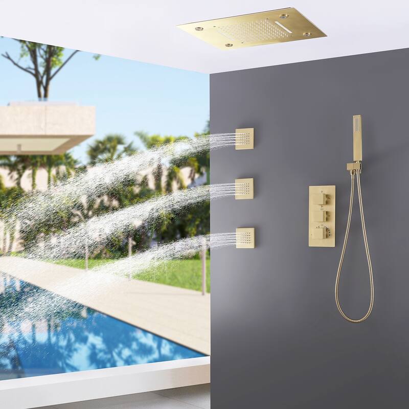 Rbrohant Thermostatic LED Waterfall Shower Faucet System Massage Jets
