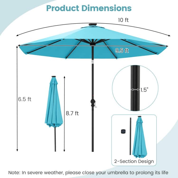 Polyester Metal Solar Patio Umbrella with LED Lights