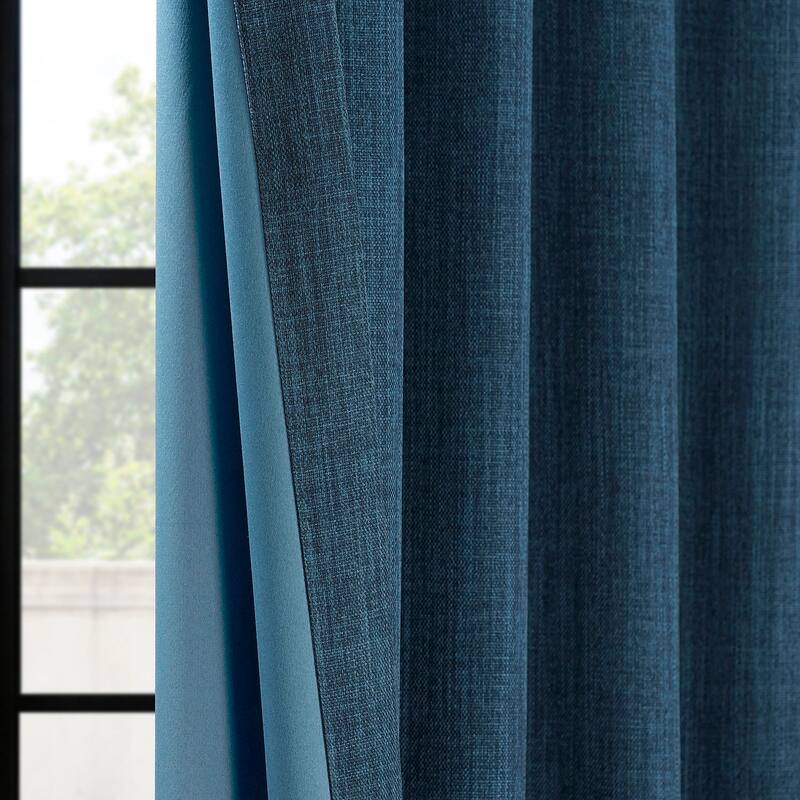 Exclusive Fabrics Textured Faux Linen Room Darkening Curtains for Bedroom & Living Room Curtains (1 Panel)