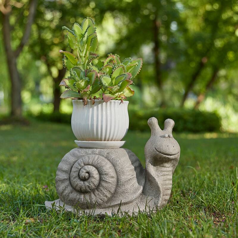 Glitzhome MGO Snail Frog Garden Statue Indoor Outdoor Art Figurine Planter Stand