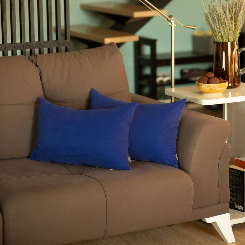 Honey Set of 2 Decorative Throw Pillow Cover Solid Color Lumbar - Sapphire Blue