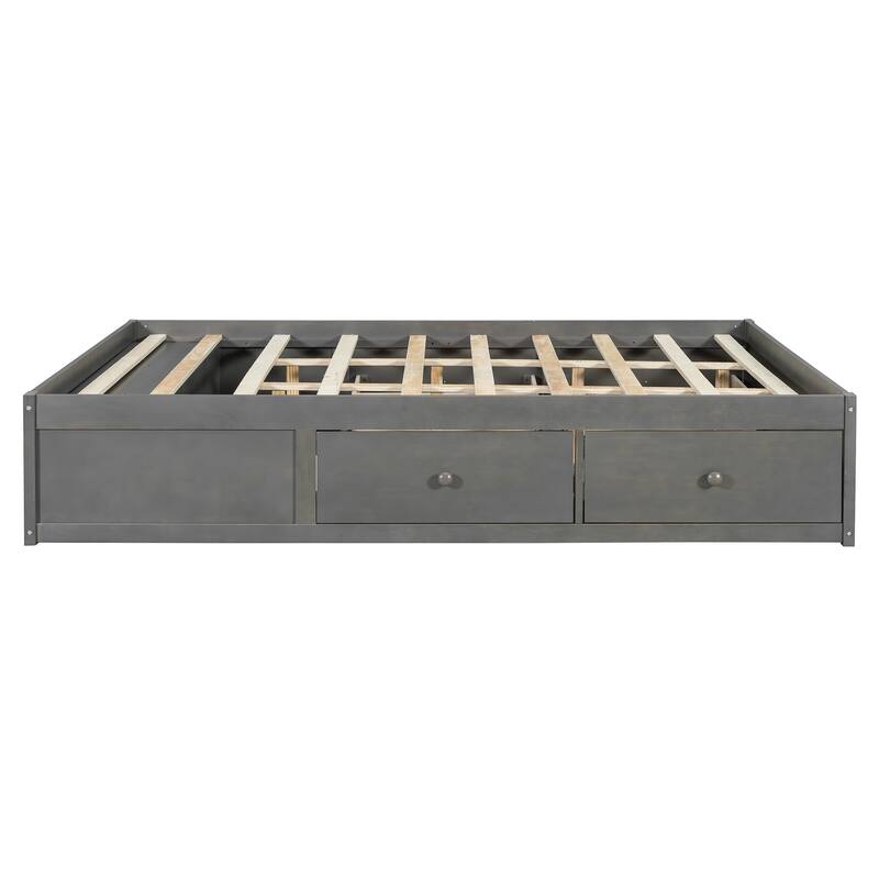 Queen Size Storage Platform Bed with 4 Drawers & Hydraulic Lift Footboard, Space-Saving Frame