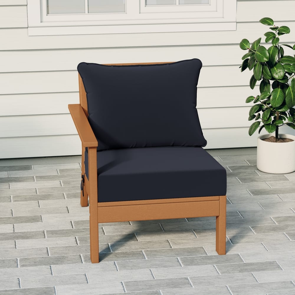 Birchwood All Weather HDPE Outdoor Patio Deep Seating Teak Left Arm Facing Chair With Cushions (1-Piece)