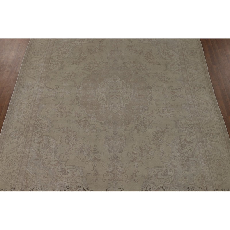 Distressed Tabriz Vintage Persian Rug Handmade Wool Carpet - 9'4" x 12'8"