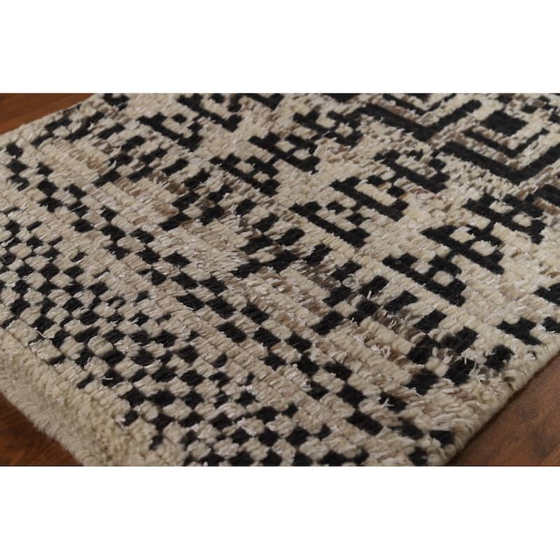 Geometric Moroccan Oriental Foyer Rug Handmade Beige Wool Carpet - 2'0"x 3'0"