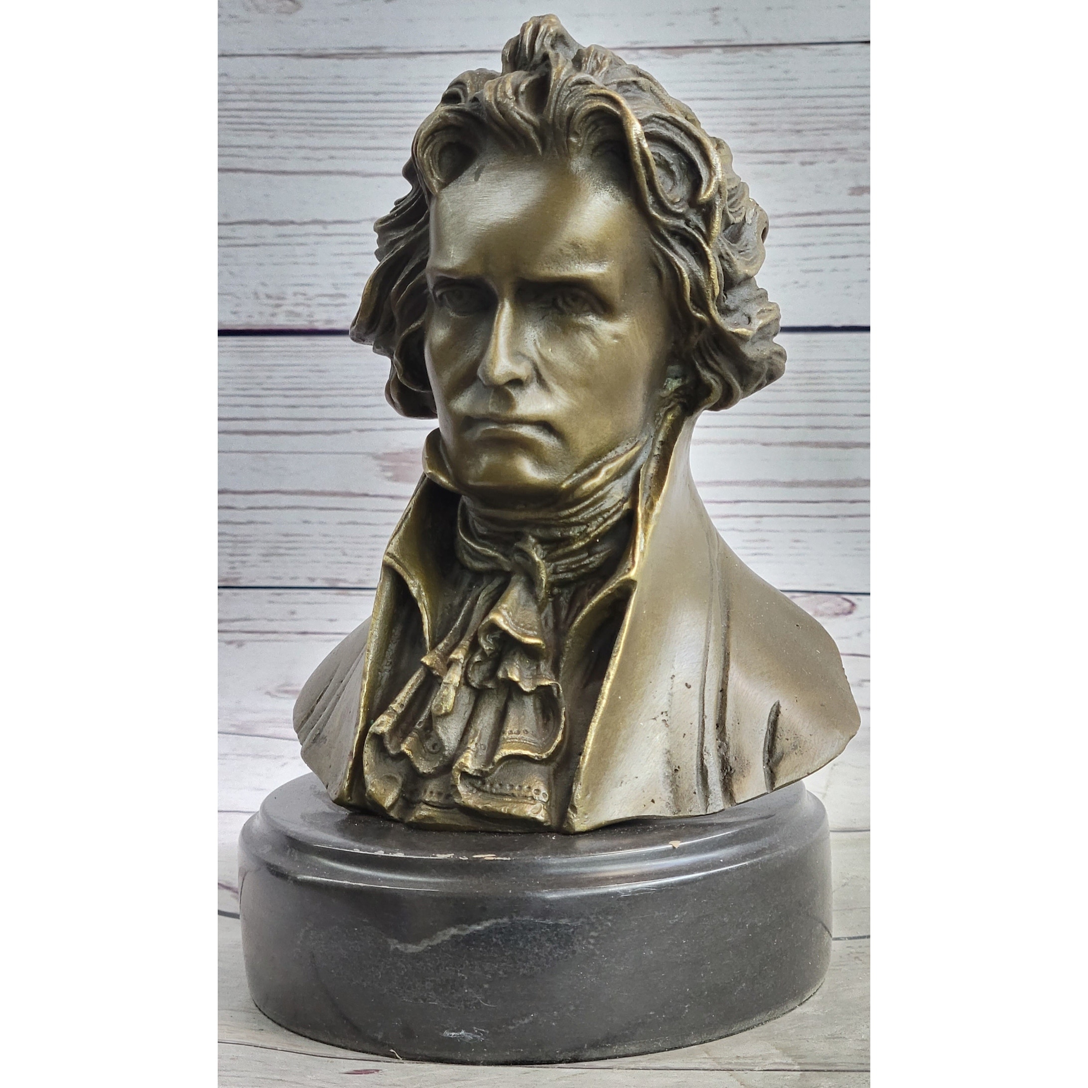 Ludwig Van Beethoven Bronze Metal Bust Sculpture Statue On Marble Base