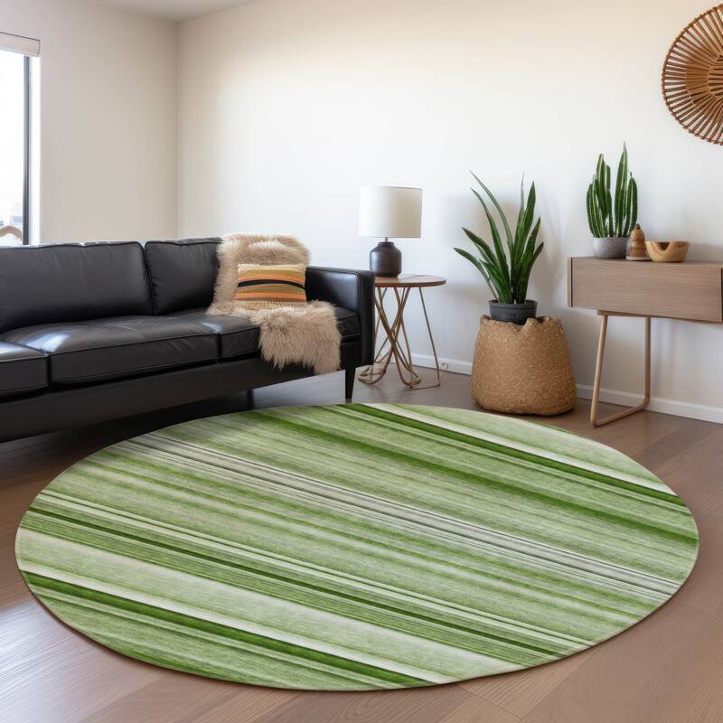 Premium Washable Super Soft Ombre Cabana Stripe Mayfield Rug - Aloe - 8' x 8' - Round