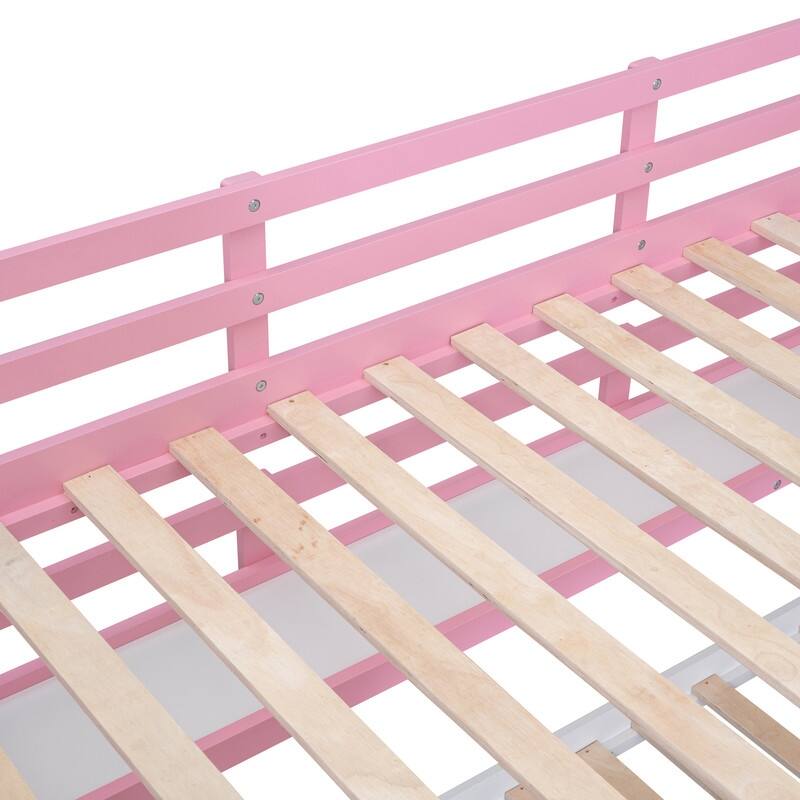 Full-Over-Full Castle Style Bunk Bed with 2 Drawers 3 Shelves and Slide