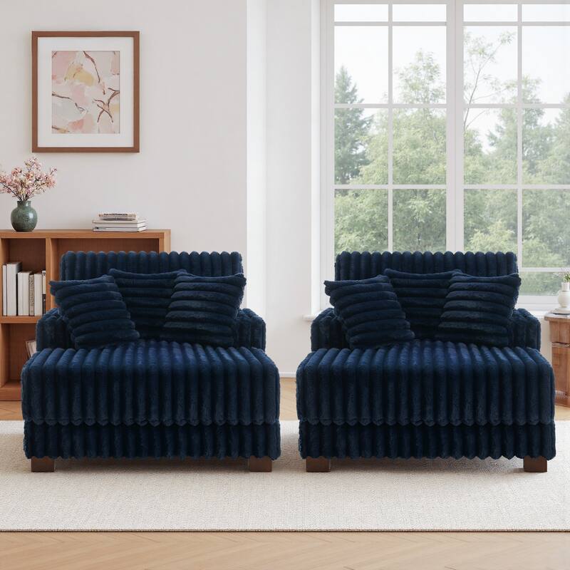 2-Piece Flannel Chaise Lounge Sofa Bed Set with Cup Holder