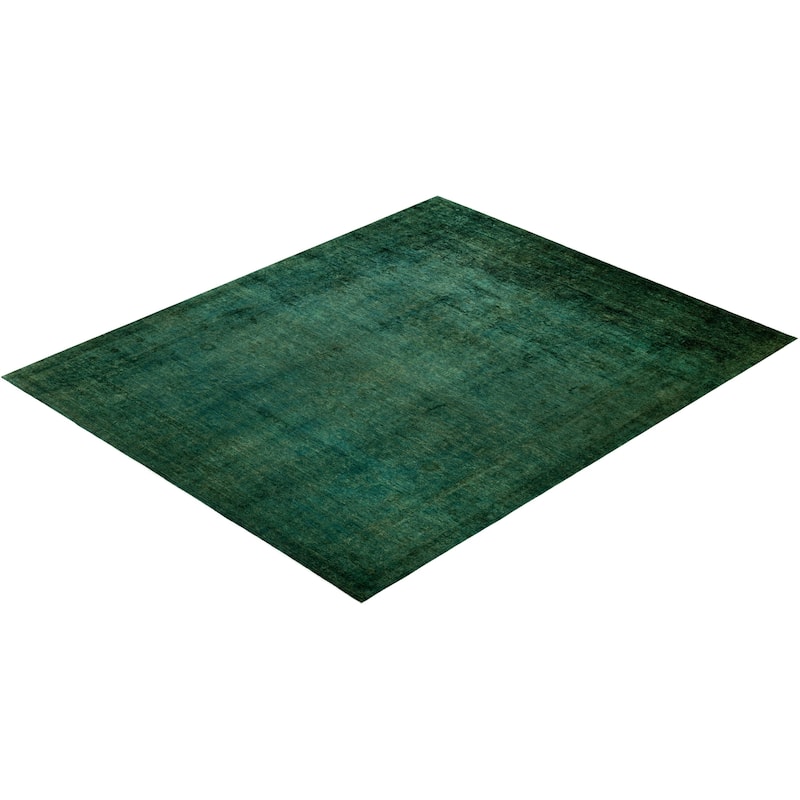 Overton Hand Knotted Wool Vintage Inspired Modern Contemporary Overdyed Green Area Rug - 11' 10" x 14' 7"