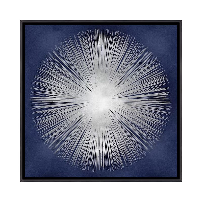 iCanvas "Silver Sunburst On Blue I" by Abby Young Framed - 18x18 - Ebony