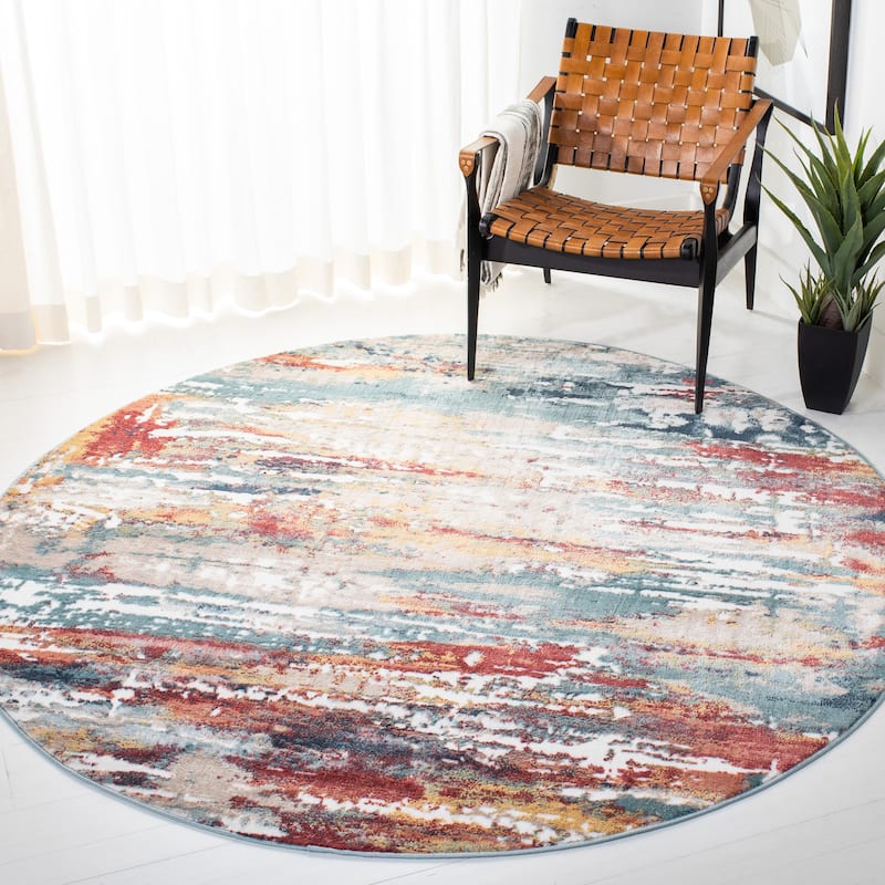SAFAVIEH Skyler Fridoline Modern Abstract Rug - 6'7" Round - Beige/Burgundy