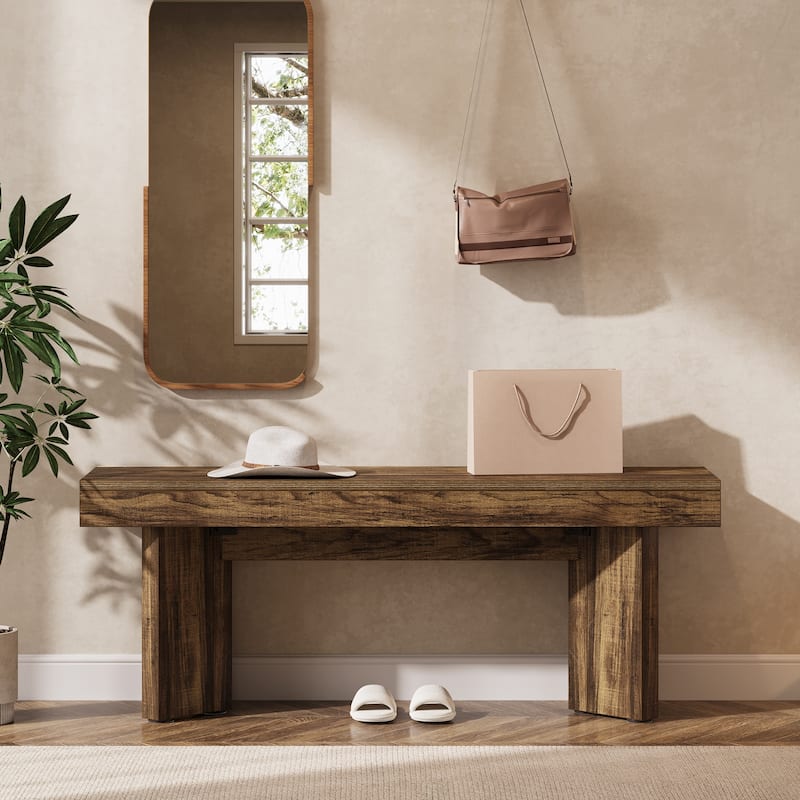 Wooden Farmhouse Indoor End of Bed Entryway Bench for Bedroom