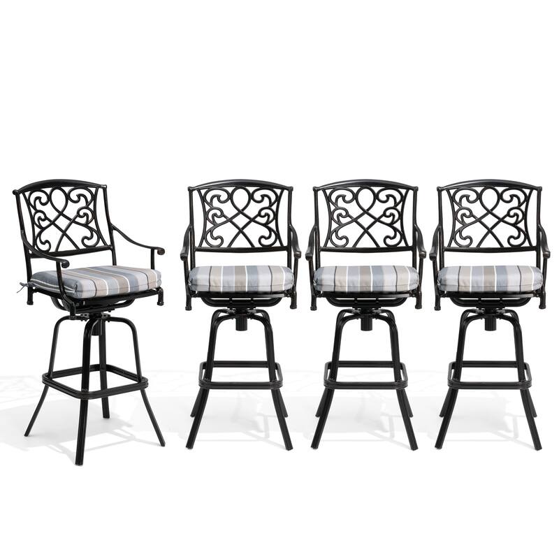 Outdoor Patio Aluminum Swivel Bar Stool with Sunbrella Cushion - MILANOCHAR - 4-Piece