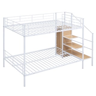 Full Over Full Metal Bunk Bed w/ Lateral Storage Ladder & Wardrobe