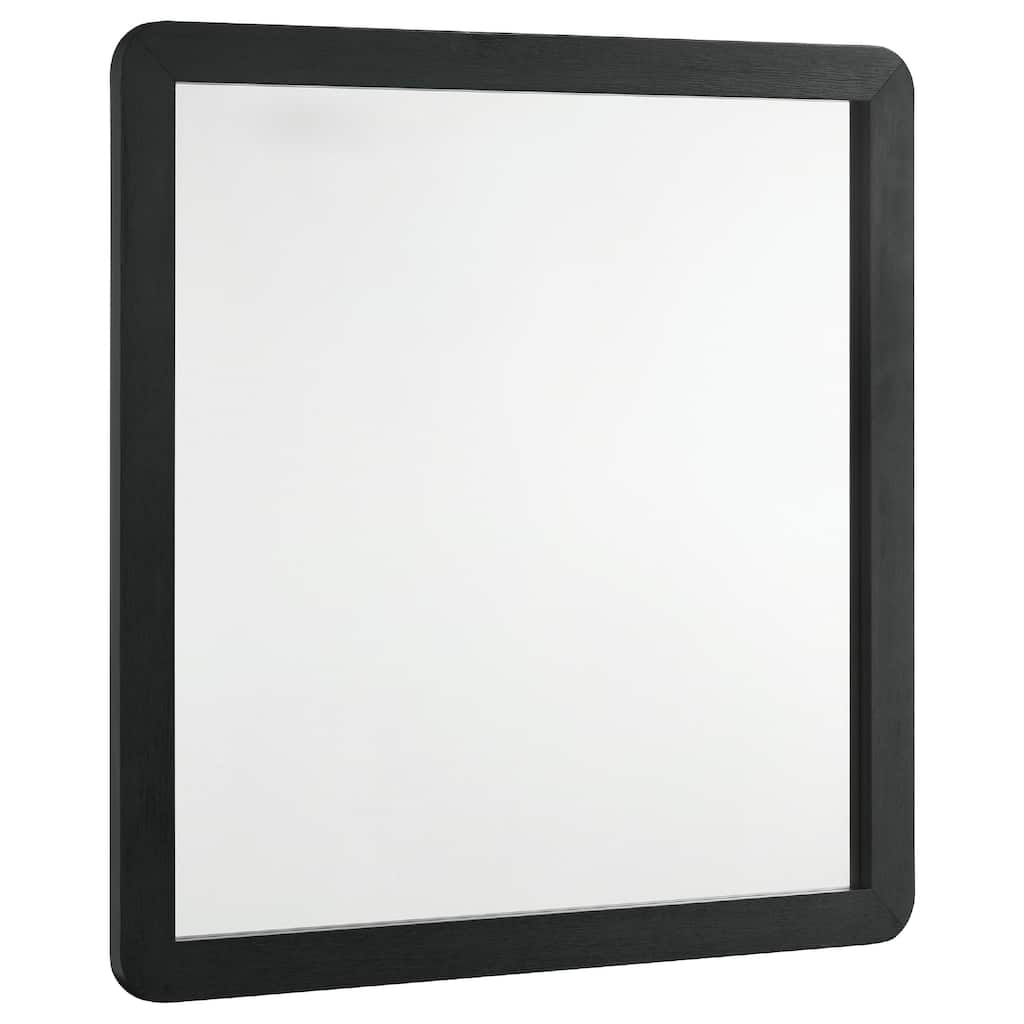 Cavy Dresser Mirror, Rounded Corners and Flat Glass, Black Melamine