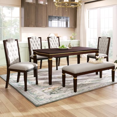 6-Piece Modern Dining Set with Rectangular Table & Tufted Chairs