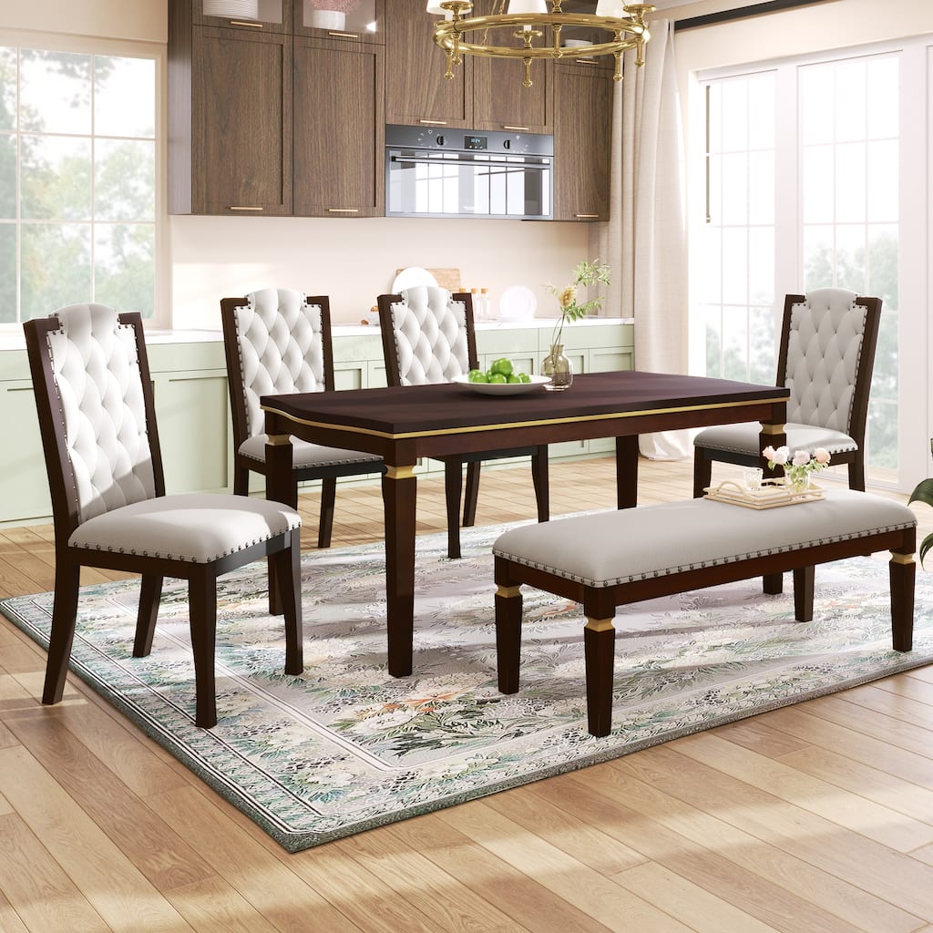 6-Piece Modern Dining Set with Rectangular Table & Tufted Chairs
