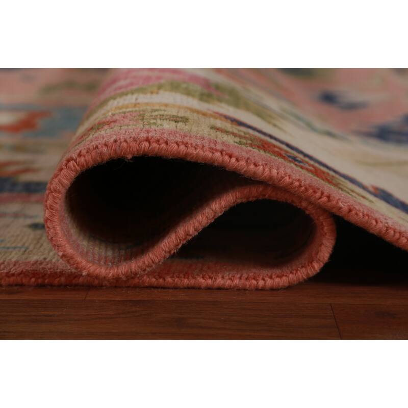 Pink Ivory Oushak Indian Large Rug Handmade Wool Carpet - 8'9" x 17'9"