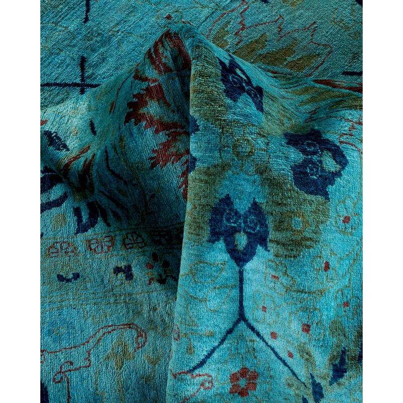 Overton Hand Knotted Wool Vintage Inspired Modern Contemporary Overdyed Blue Area Rug - 6' 1" x 9' 5"