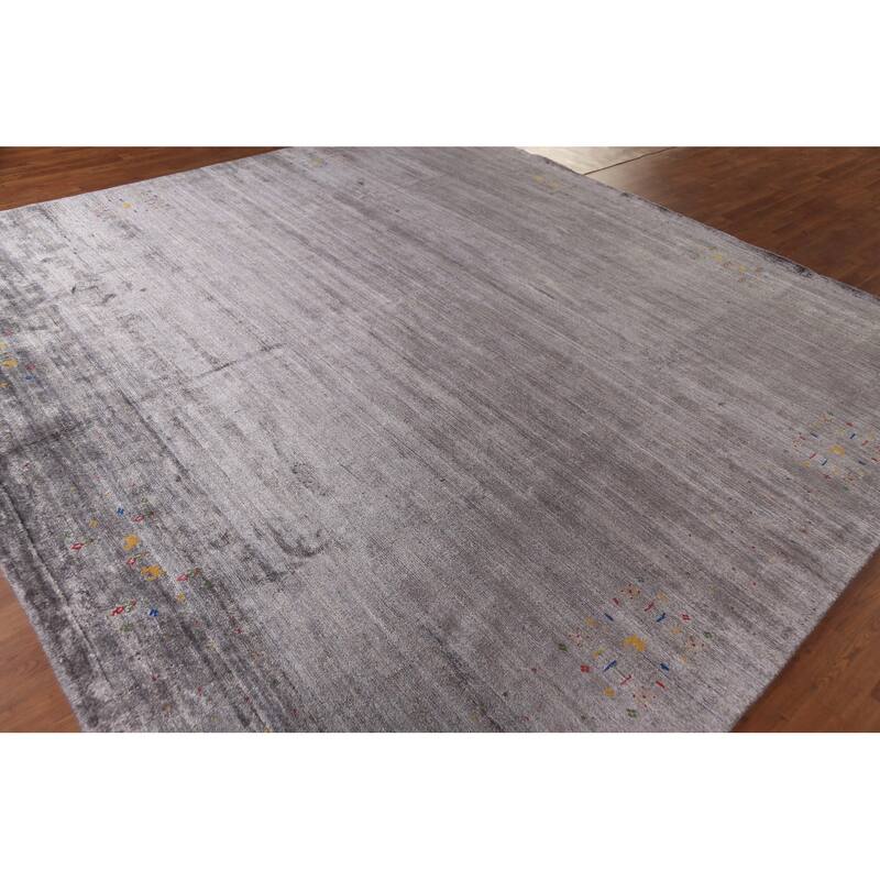 Gray Gabbeh Oriental Area Square Area Rug Handmade Silk Carpet - 9'11"x 10'7"