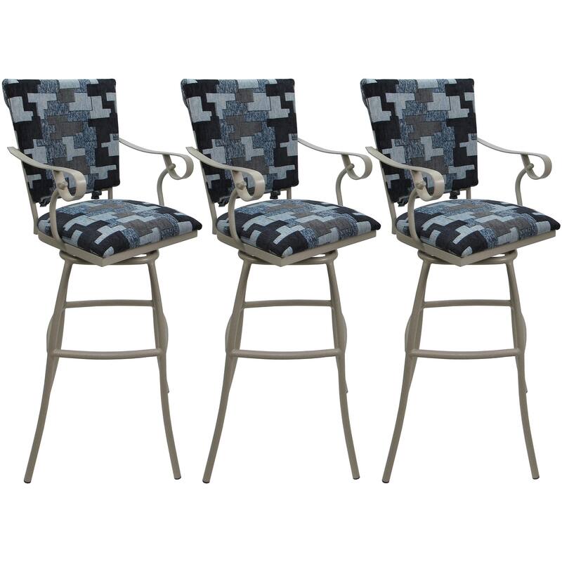 Set of 3 Outdoor Indoor Bar Stool Counter Extra Tall - Jenna PB Arms - Craftsman Flint - Beige - Counter Height