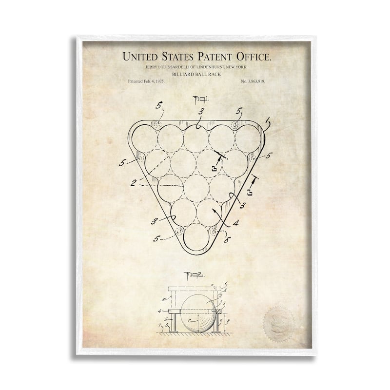 Stupell Vintage Billiards Pool Game Diagram Blueprint Design Framed Wall Art - Beige - 16 x 20 - White