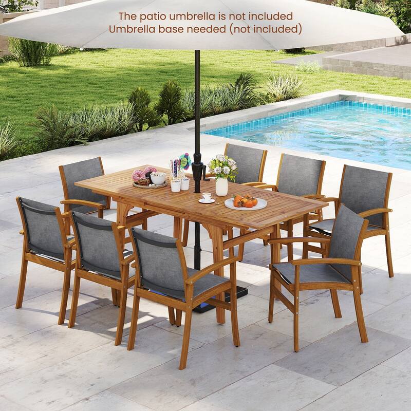 Gymax 9-Piece Acacia Wood Outdoor Dining Set for 6-8 w/ 1.97''